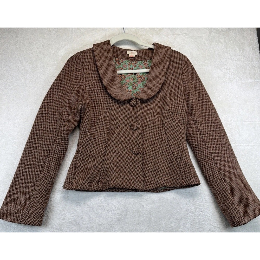 Anthropologie Snak Wool Jacket Womens 4 Brown Babydoll Y2K Peter Pan Collar